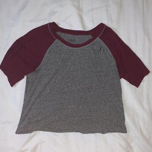 Grey and Burgundy Baseball Tee